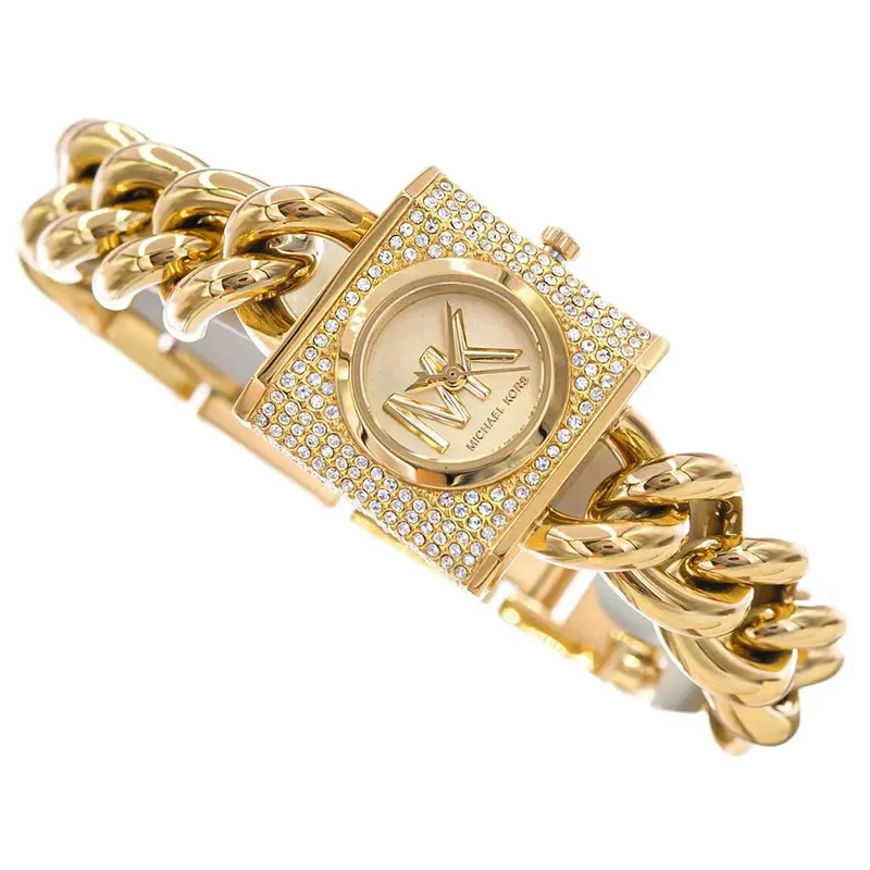 Michael Kors Mini Chain Lock Pavé Gold-tone Ladies Watch- MK4711
